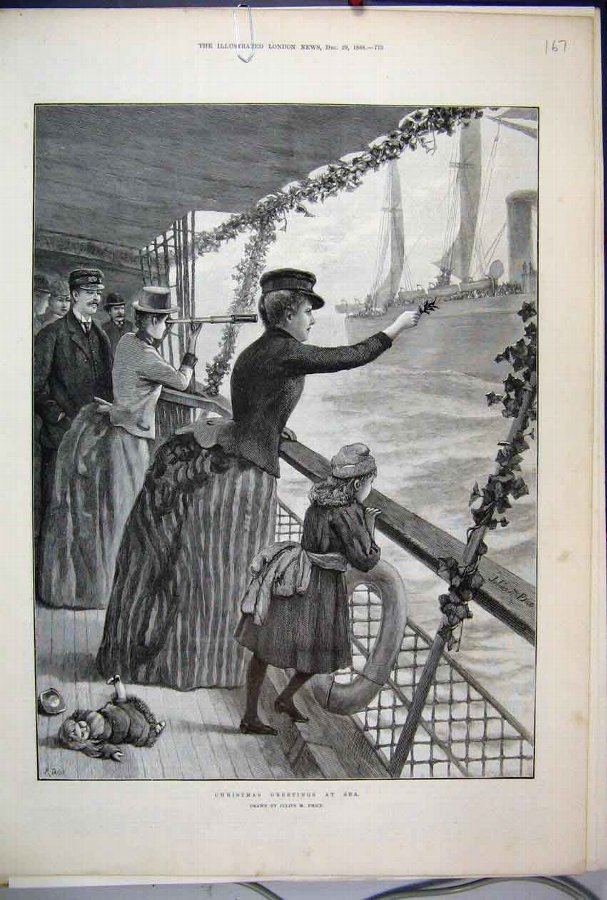Print 1888 Christmas Sea Telescope Ship Child Doll