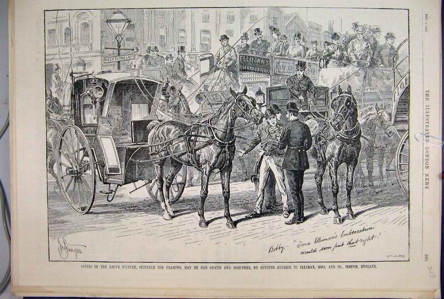 Print 1888 Ellimans Embrocation Horse Carriage Men