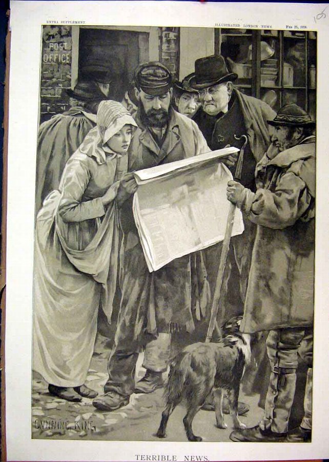 Print 1888 Street Scene Reading Newpaper Dog Man S