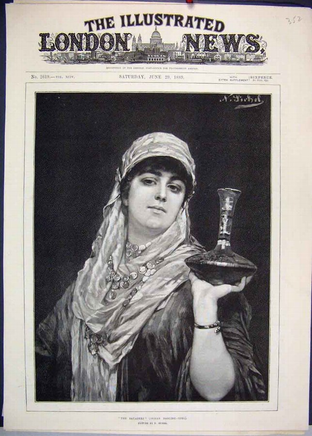 Print 1889 Bayadere Indian Dancing Girl Portrait O