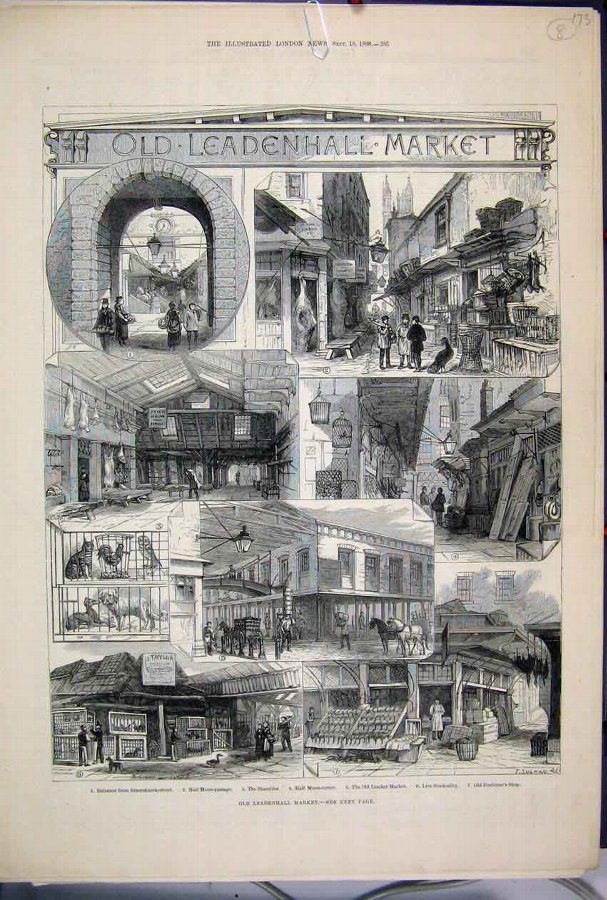 Print 188O Leadenhall Market Poulterer Leather Sto