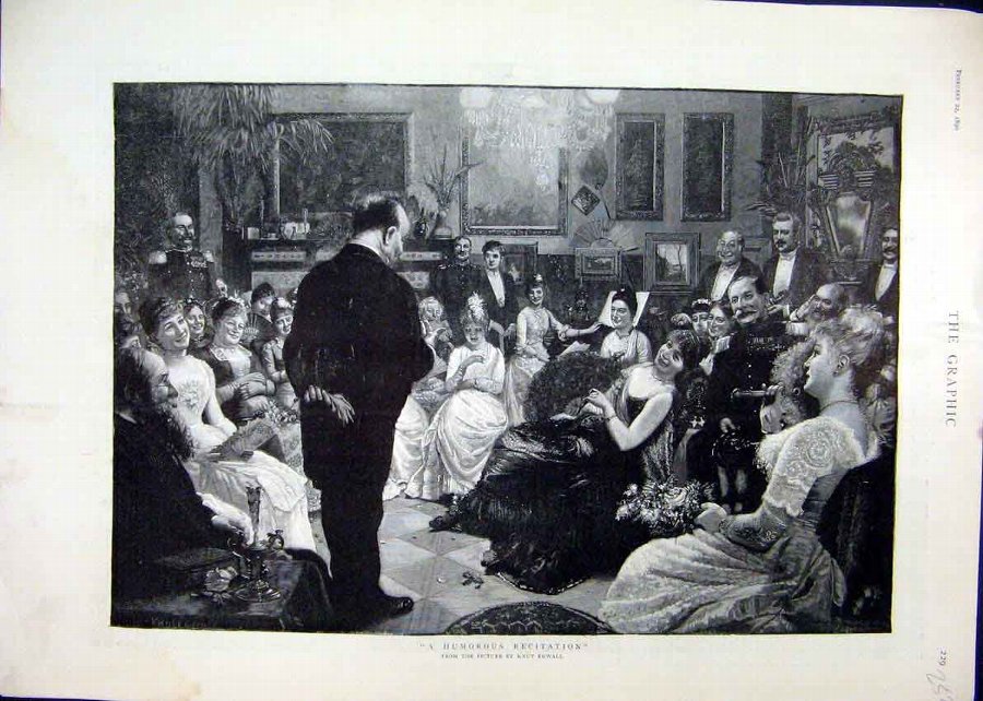 Print 1890 Humorous Recitation Party Man Speaking 