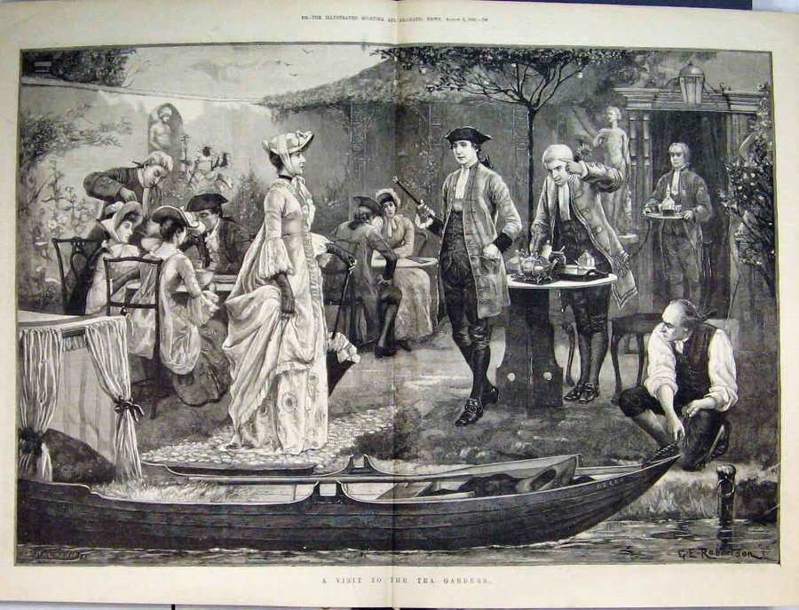Print 1890 Visit Tea Gardens River Boat Romance Fi