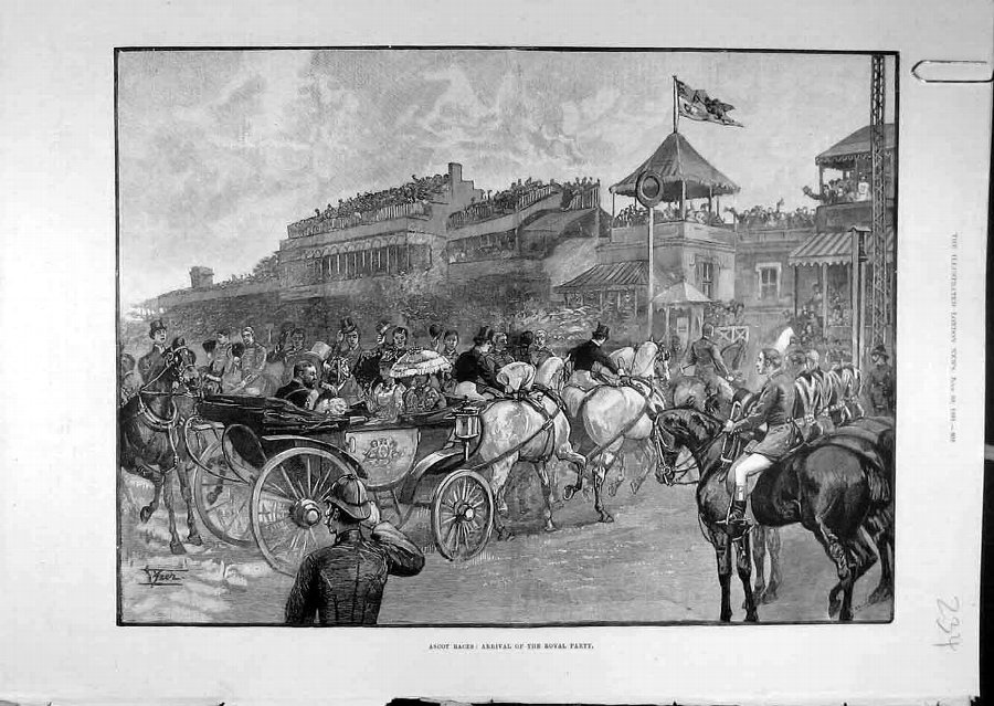 Print 1891 Ascot Races Royal Party Procession Old 