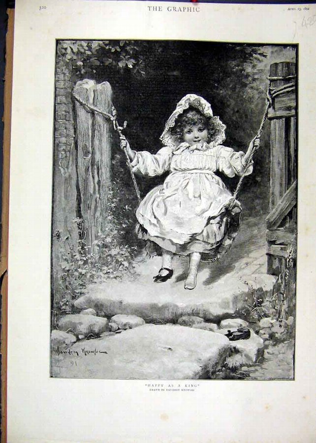 Print 1892 Little Girl Swing Shoe Frilly Hat Garde