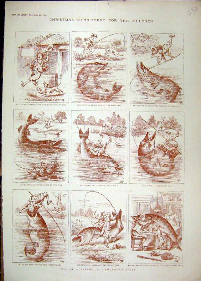 Print 1893 Fishermans Story Comedy Monster Bream R