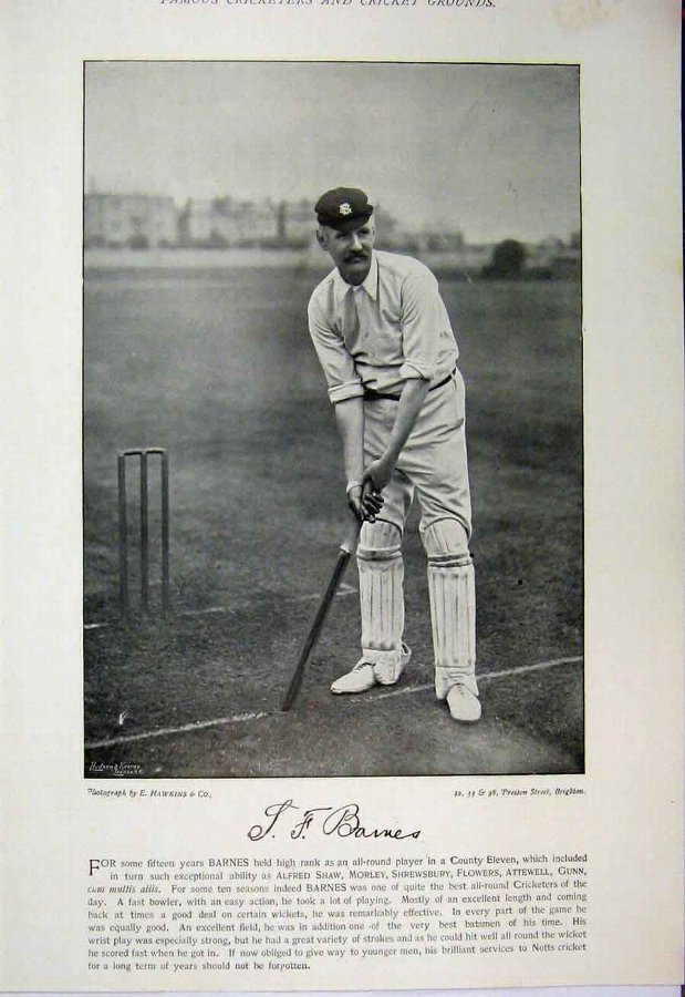Print 1895 Cricket Photograph Barnes Herbert Evers