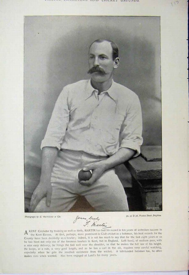 Print 1895 Cricket Photograph Martin Kent Daft Bat
