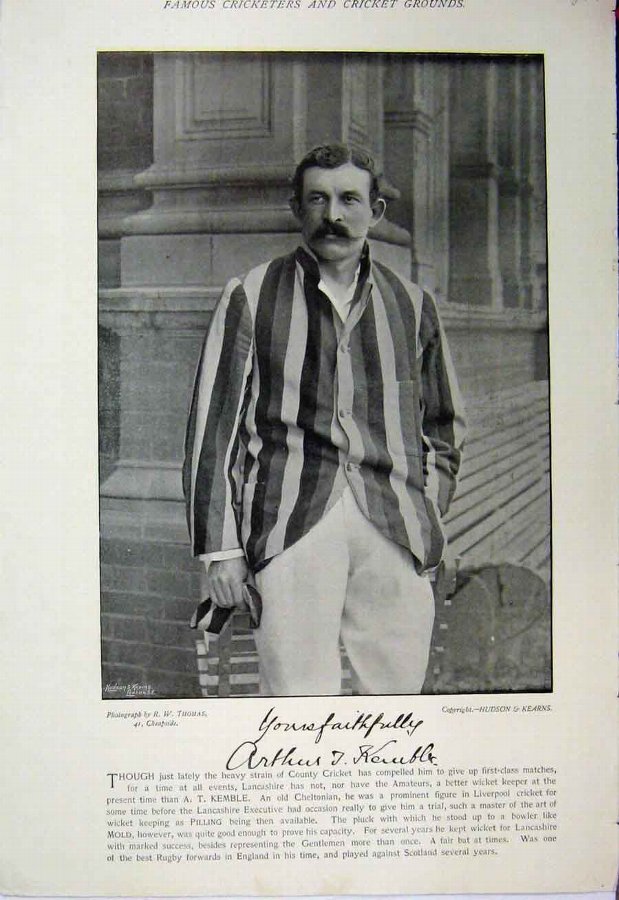 Print 1895 Cricket Sport Kemble Whiteside Photogra