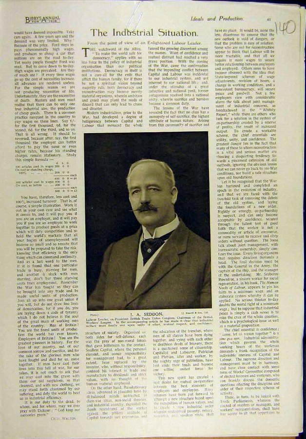 Print 1918 Portrait Seddon Labour-Leader Worker'S 
