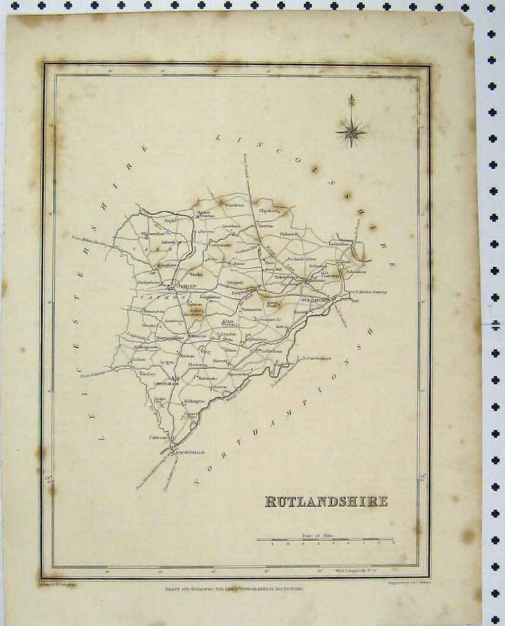 Print Map Rutlandshire C1880 England Walker Britai