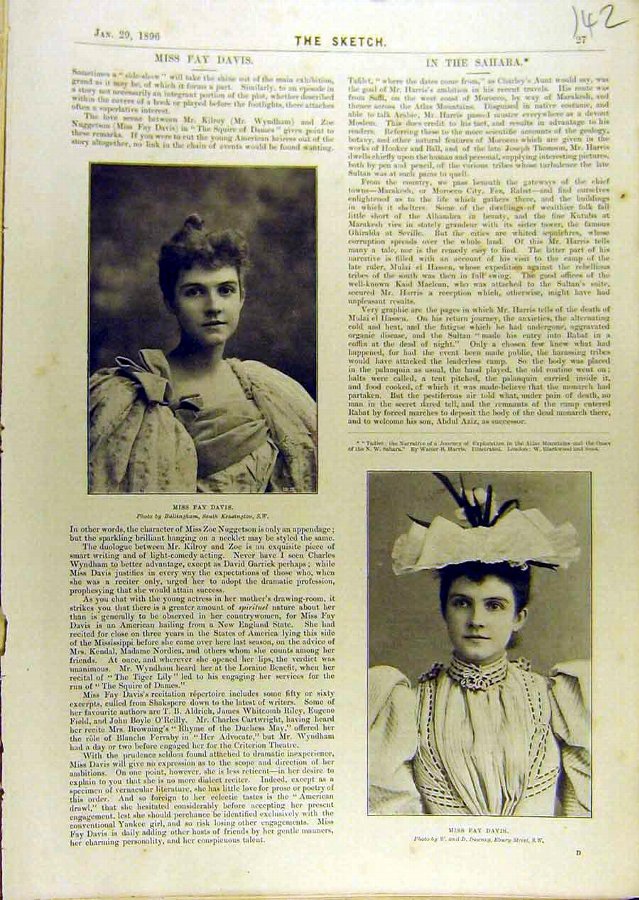 Print 1896 Portrait Fay-Davis Actress Theatre 4286