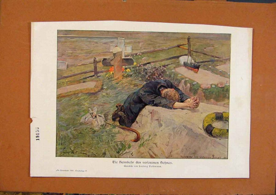 Antique Print Young Man Next To Grave Color Art 7271 7271 Antiques Co Uk