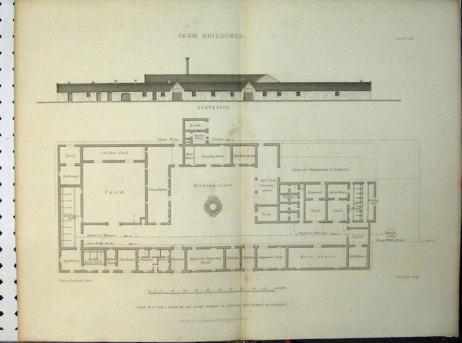 Print C1890 Farm Buildings Plan Elevation Working 
