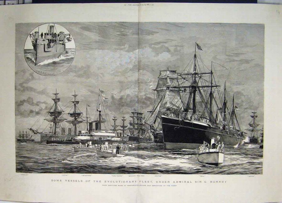 Antique Print 1885 Ships Evolutionary Fleet Admiral Sir Ho | ANTIQUES ...