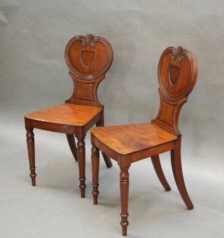 Antique Pair George 111 mahogany hall chairs