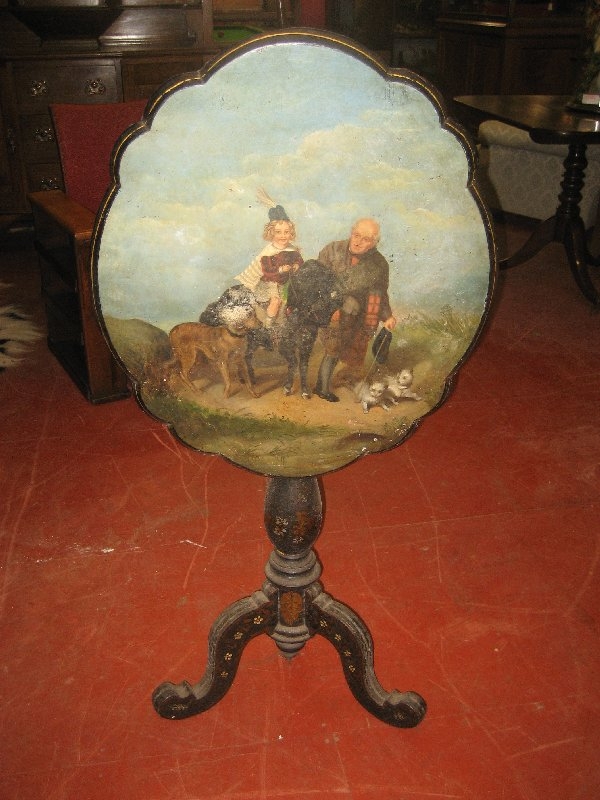 Victorian Hand Painted Pedestal Tilt Top Occasional Table