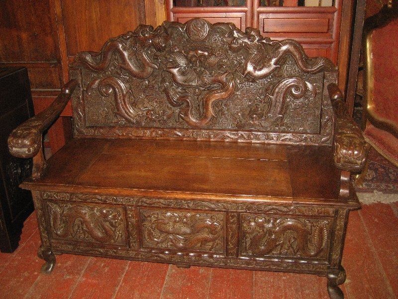 Carved Chinese Dragon Bench