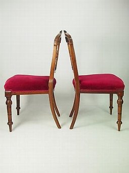 Antique Set 6 Antique Victorian Walnut Balloon Back Chairs - Pair Hall Dining Chairs