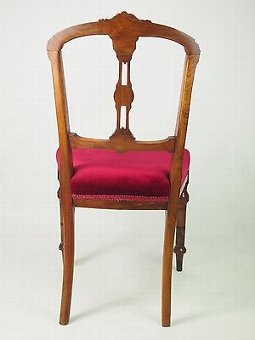 Antique Set 6 Antique Victorian Walnut Balloon Back Chairs - Pair Hall Dining Chairs