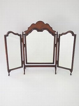 Antique Walnut Triple Folding Dressing Table Mirror - Vintage Art Deco Bedroom Mirror