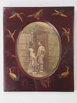 Antique Pair Antique Japanese Meiji Photo Frames - Vintage Asian Prints Picture Frame