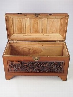 Antique Vintage Asian Carved Camphor Wood Chest - Coffer Blanket Toy Box Coffee Table
