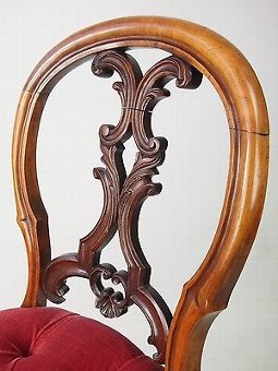 Antique Set 6 Antique Victorian Walnut Balloon Back Chairs -Hall Side Dining Salon Chair