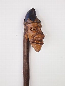 Antique Antique Walking Stick -Victorian Stage Prop- Wooden Cane Carved Mr Punch