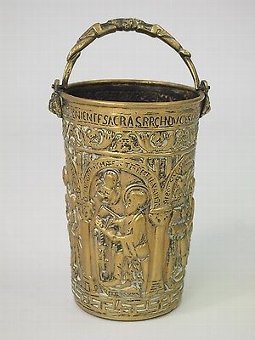 Antique Small Antique French Brass Bucket Circa 1880 - Gothic Church Collection Bin