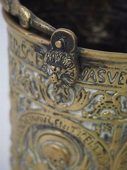 Antique Small Antique French Brass Bucket Circa 1880 - Gothic Church Collection Bin