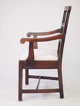 Antique Antique Georgian Oak Desk Chair - Ladder Back Hall Dining Open Armchair Carver