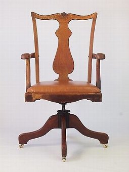 Antique Vintage Oak Desk Chair -Ford Johnson Chicago Office Revolving Swivel Armchair