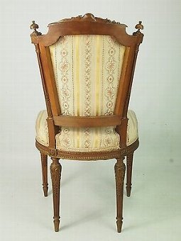 Antique Pair Antique French Side Chairs -Victorian Louis Walnut Balloon Back Hall Chair