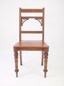Antique Pair Antique Victorian Oak Hall Chairs - Gothic Side Desk Dining Kitchen Chairs
