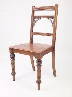 Antique Pair Antique Victorian Oak Hall Chairs - Gothic Side Desk Dining Kitchen Chairs