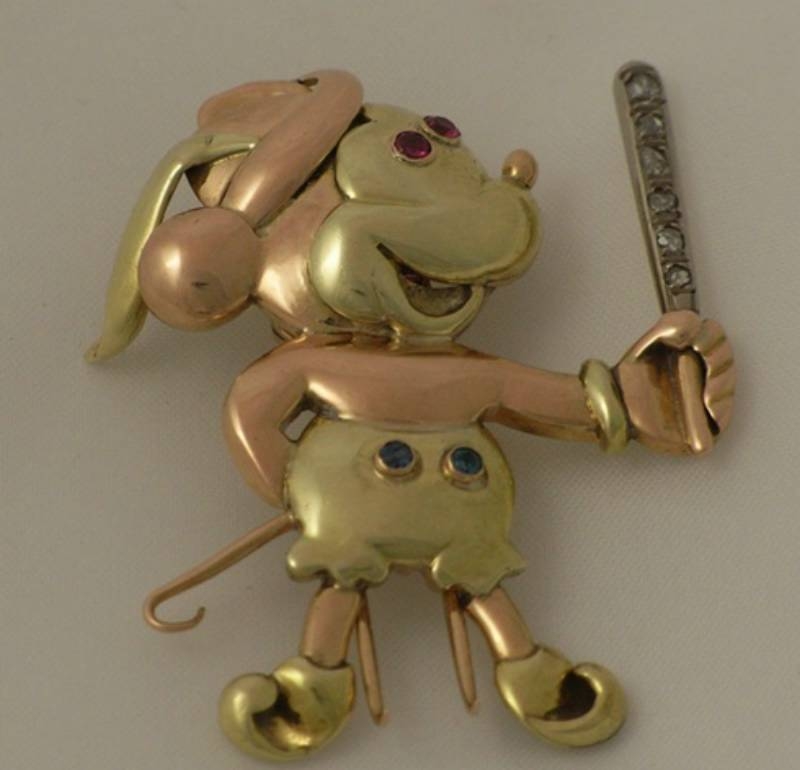 1940s 14ct Gold And Diamond Mickey Mouse Brooch