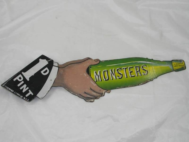 Antique Rare 1D Monsters Enamel Sign ANTIQUES CO UK