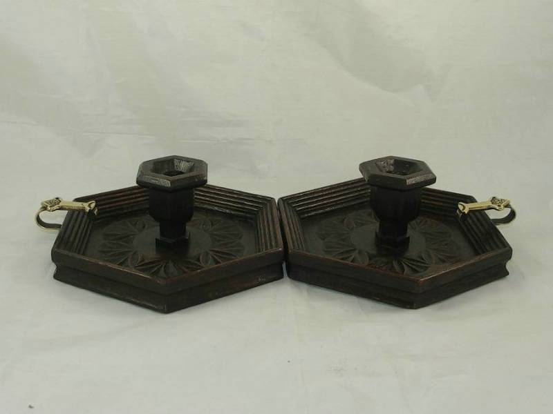 Pair Of Victorian Wood Carved Chambersticks