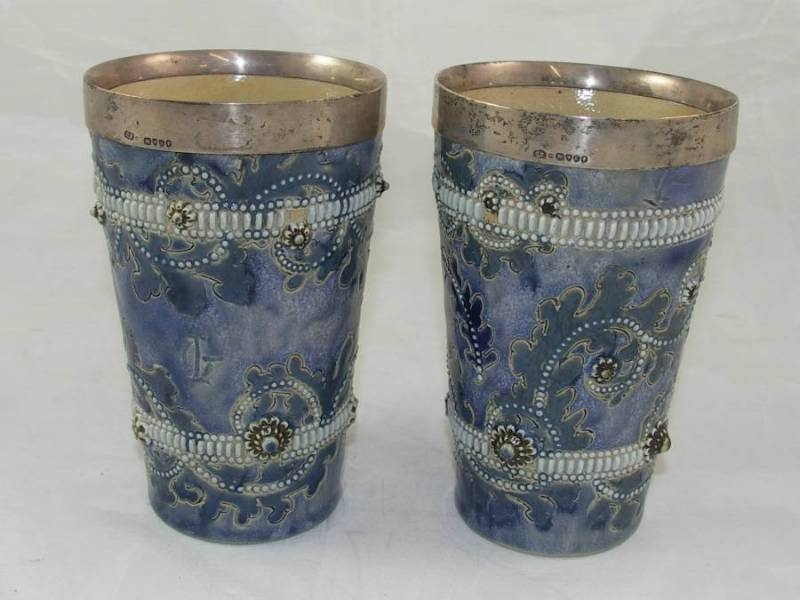 A Superb Pair of 19th Century Doulton Vases By George Tinworth