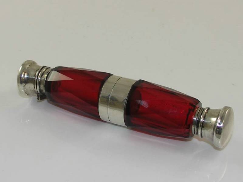Victorian Cranberry And Silver Double Ended PerfumeSalt