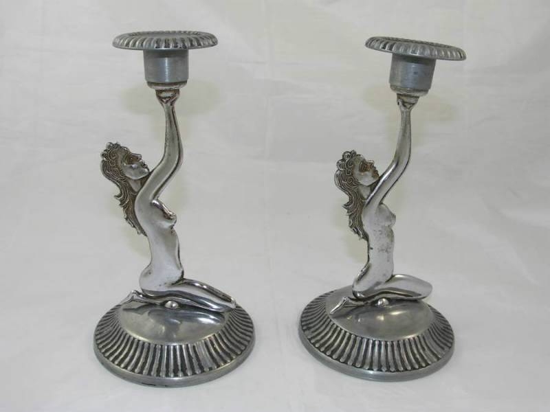 Pair Of Art Deco Lady  Candle Holders
