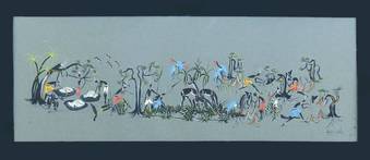 Antique Original signed Mid Century Tribal Art African Painting by Aku 