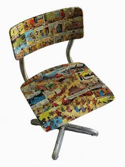 Antique 1950s Pair Mid Century Child Chairs Bentwood Comic Collage Decor Cowboys