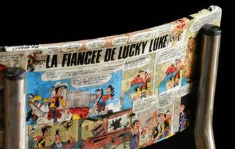 Antique 1950s Pair Mid Century Child Chairs Bentwood Comic Collage Decor Cowboys