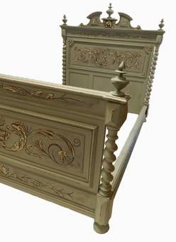 Antique C19 French painted Double Bed  Base ready to go