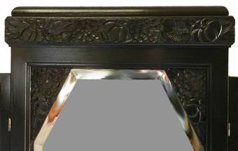 Antique French Art Deco Ebonised Triple Mirror Dressing Wall Floor Mirror Folding style of Sue et Mare