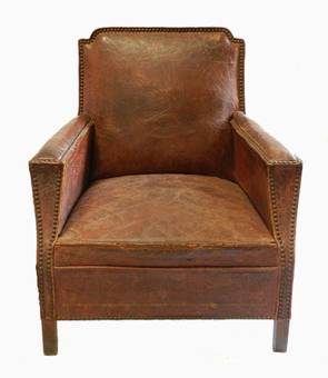 Antique French Art Deco Leather Armchair Club Chair