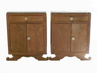 Antique French Pair Art Deco Side Cabinets Nightstand Bedside Tables bleached oak