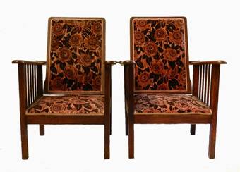 Antique Pair of Arts and Crafts Morris Chairs reclining Armchairs